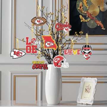 Bartogro 9 PCS Football Diamond Painting Keychain Sets, DIY Craft 5D Double Sided Diamond Art Key Chains for Kansas City Adults Gifts