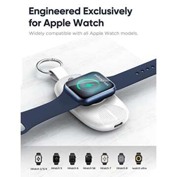 VACOOR Portable Charger for Apple Watch, 1000mAh Magnetic Keychain Wireless Power Bank Watch Charger for iWatch with 4 LED Indicators, Apple Watch Accessories Compatible for All Apple Watch Series