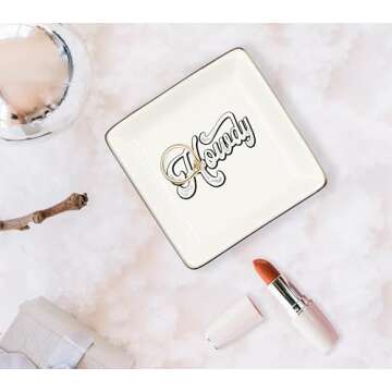 WODMIS Howdy Cowgirl Western Ceramic Jewelry Tray Dish, Pink Cowgirls Jewelry Plate Dish, Black Howdy Sign Ceramic Ring Trinket Dish, Cowgirl Howdy Birthday Gift For Women Girls Cowgirls Ssp