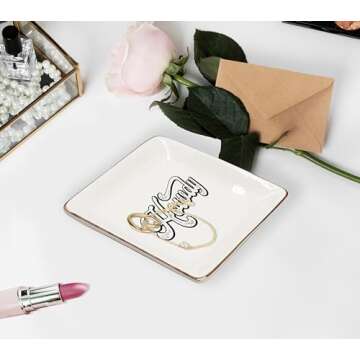 WODMIS Howdy Cowgirl Western Ceramic Jewelry Tray Dish, Pink Cowgirls Jewelry Plate Dish, Black Howdy Sign Ceramic Ring Trinket Dish, Cowgirl Howdy Birthday Gift For Women Girls Cowgirls Ssp