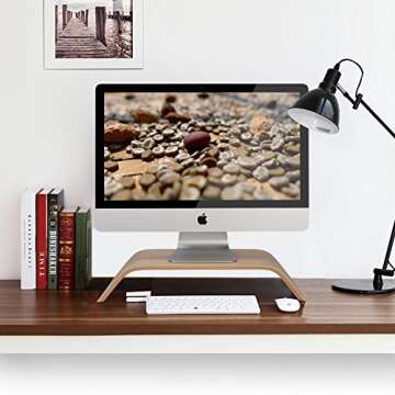 SAMDI Monitor Stand, Wooden Computer Monitor Stand,ooden Storage Organizer for Laptop, Computer, iMac, Laptop, Desk with Tablet (White)