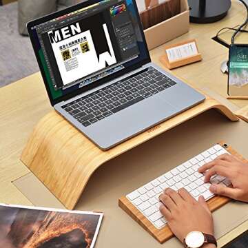 SAMDI Monitor Stand, Wooden Computer Monitor Stand,ooden Storage Organizer for Laptop, Computer, iMac, Laptop, Desk with Tablet (White)