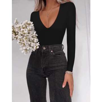 SAUNGKUAI Women's Deep V Neck Bodysuit for Everyday Style