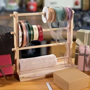 PUNLUXU Ribbon Storage Rack Spool Holder Organizer Sewing Craft Wreath Mesh Crochet Thread Tulle Roll Washi Tape Craft Florist Wrapping，15.7 in