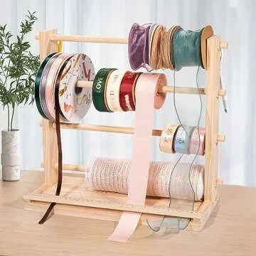 PUNLUXU Ribbon Storage Rack Spool Holder Organizer Sewing Craft Wreath Mesh Crochet Thread Tulle Roll Washi Tape Craft Florist Wrapping，15.7 in