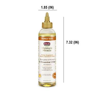 African Pride Moisture Miracle 5 Essential Hair Oils - Contains Castor, Grapeseed, Argan, Coconut & Olive Oil, Seals in Moisture & Adds Shine to Hair, Vitamin E, 8 oz