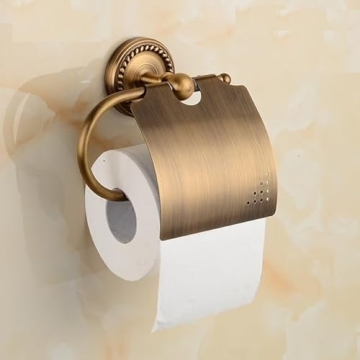 Vintage Brass Bathroom Toilet Paper Holder with Cover