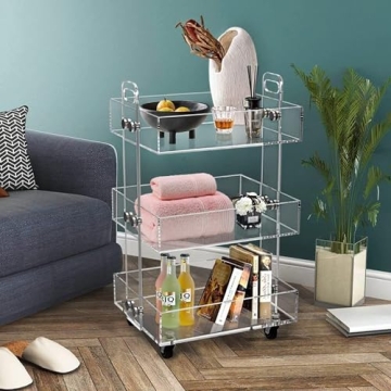 ONELUX Acrylic 3-Tier Rolling Utility Cart for Home Organization