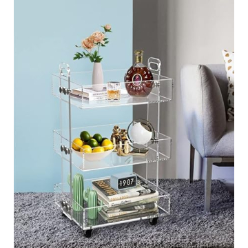 ONELUX Acrylic 3-Tier Rolling Utility Cart for Home Organization