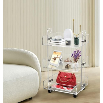 ONELUX Acrylic 3-Tier Rolling Utility Cart for Home Organization