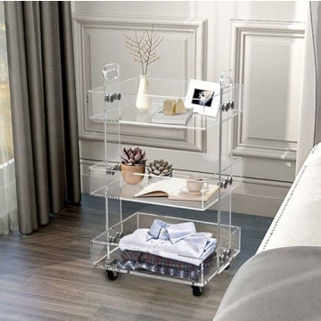 ONELUX Acrylic 3-Tier Rolling Utility Cart for Home Organization