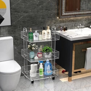 ONELUX Acrylic 3-Tier Rolling Utility Cart for Home Organization