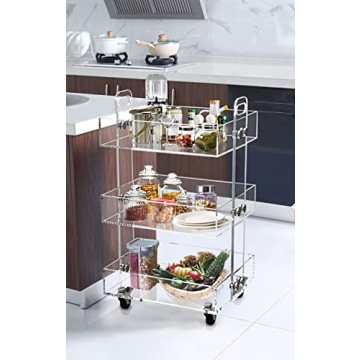 ONELUX Acrylic 3-Tier Rolling Utility Cart for Home Organization
