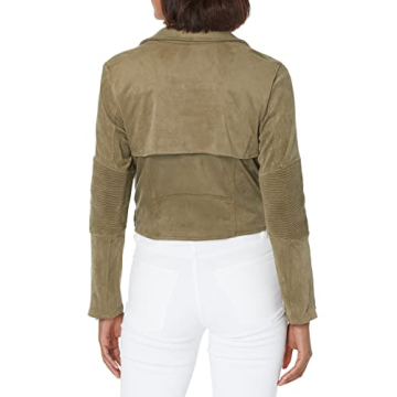 Stylish Women's Faux Suede Moto Jacket in Olive