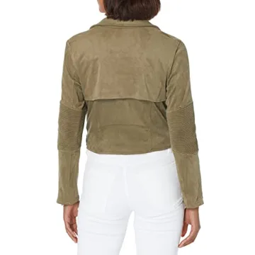 Stylish Women's Faux Suede Moto Jacket in Olive