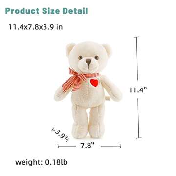 Adorlynetty 11.4” Small Teddy Bear with Heart Cute White Teddy Bear Stuffed Animals for Valentines...