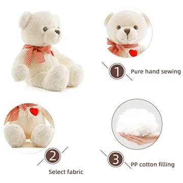 Adorlynetty 11.4” Small Teddy Bear with Heart Cute White Teddy Bear Stuffed Animals for Valentines Day Soft Stuffed Bear Plush Bear Plushie Toys Gifts for Girlfriend Boyfriend Kid