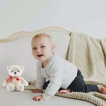 Adorlynetty 11.4” Small Teddy Bear with Heart Cute White Teddy Bear Stuffed Animals for Valentines Day Soft Stuffed Bear Plush Bear Plushie Toys Gifts for Girlfriend Boyfriend Kid