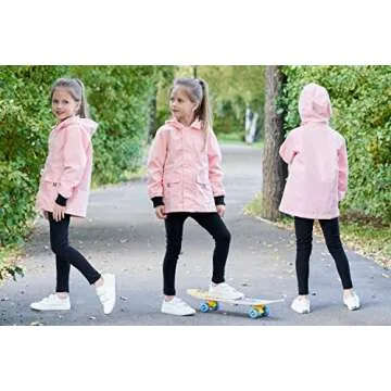 Hiheart Girls&Boys Waterproof Hooded Jackets Cotton Lined Rain Jackets Pink 10-12