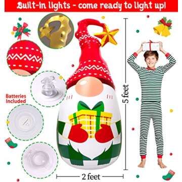5Ft Lighted Outdoor Christmas Decorations Inflatables - Blow Up Gnome Tumbler Xmas/Winter Holiday/Happy New Year 2025 Display Indoor Party Decor Supplies