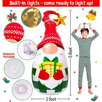 5Ft Lighted Outdoor Christmas Decorations Inflatables - Blow Up Gnome Tumbler Xmas/Winter Holiday/Happy New Year 2025 Display Indoor Party Decor Supplies