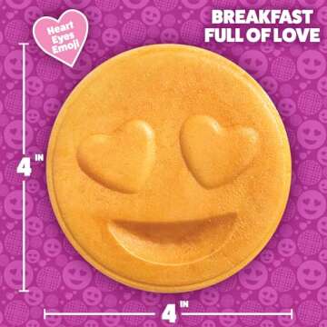 Valentine's Day Heart Eyes Emoji Mini Waffle Maker- Make Breakfast Special w Cute Personal-Sized 4" ...