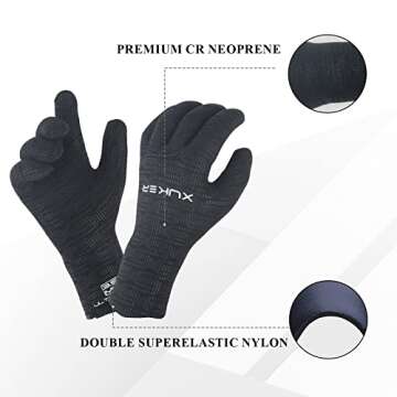 XUKER Water Gloves, 3mm & 6mm Neoprene Five Finger Warm Wetsuit Winter Gloves for Scuba Diving Snorkeling Surfing