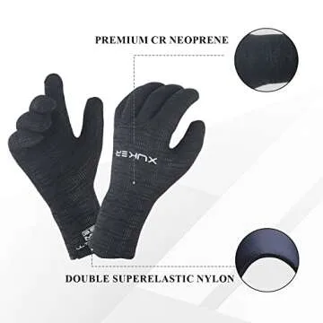 XUKER Water Gloves, 3mm & 6mm Neoprene Five Finger Warm Wetsuit Winter Gloves for Scuba Diving Snorkeling Surfing