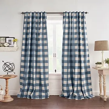 Elrene Home Fashions Grainger Buffalo-Check Blackout Curtain - Elegant Living Room and Bedroom Windo...