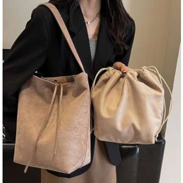 Hobo Bags for Women Vegan Leather Handbag Suede Hobo Bags Bucket Shoulder Bag Purse Tote Handbag Fashion Designer Bag