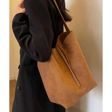 Hobo Bags for Women Vegan Leather Handbag Suede Hobo Bags Bucket Shoulder Bag Purse Tote Handbag Fashion Designer Bag