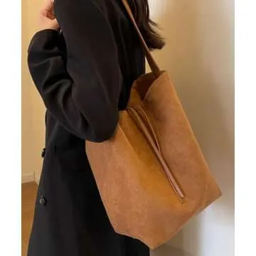 Hobo Bags for Women Vegan Leather Handbag Suede Hobo Bags Bucket Shoulder Bag Purse Tote Handbag Fashion Designer Bag