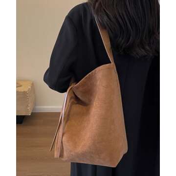 Hobo Bags for Women Vegan Leather Handbag Suede Hobo Bags Bucket Shoulder Bag Purse Tote Handbag Fashion Designer Bag
