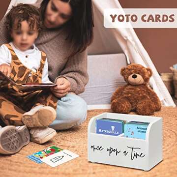 Yoto Card Holder,Wooden Yoto Card Case, Yoto Card Storage Box with Two Compartments, Wood Trading Deck Box Card Storage Box-Designed to Hold Yoto Mini Audio Cards (White, 2 compartments)