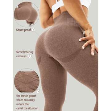 HIGORUN Women Seamless Leggings Smile Contour High Waist Workout Gym Yoga Pants Brown L