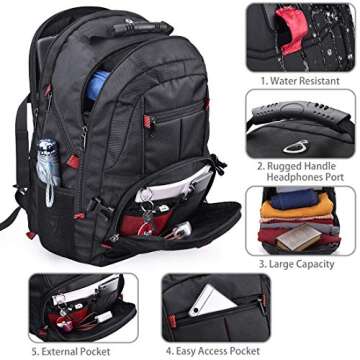 NUBILY 17 Inch Waterproof Laptop Backpack with USB Port