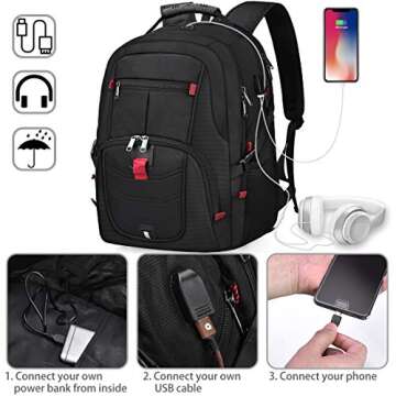 NUBILY 17 Inch Waterproof Laptop Backpack with USB Port