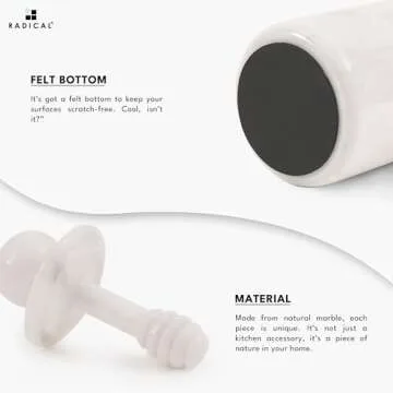 Radicaln Marble Honey Pot 5.5'' Inches White Handmade Honey Jar with Dipper and Lid - Honey Dispenser For Kitchen Tabletop, Mini Honey Jars For Countertop Storage, Honey Dipper & Sugar Dispenser