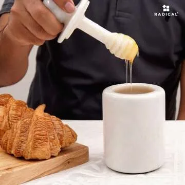 Radicaln Marble Honey Pot 5.5'' Inches White Handmade Honey Jar with Dipper and Lid - Honey Dispenser For Kitchen Tabletop, Mini Honey Jars For Countertop Storage, Honey Dipper & Sugar Dispenser