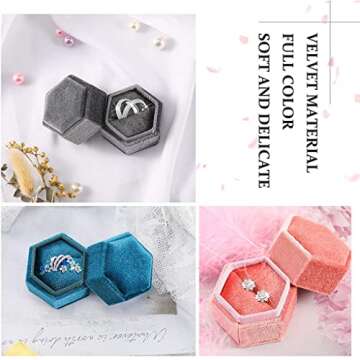 JZTang Hexagon Velvet Ring Box Single Ring Display Holder Elegant Jewelry Storage Box Gift for Proposal Engagement Anniversary Birthday Ceremony (black)