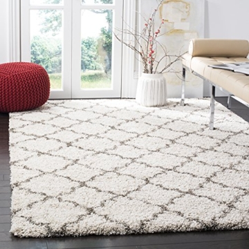 SAFAVIEH Hudson Shag Collection Area Rug - 6' x 9', Ivory & Grey, Moroccan Trellis Design, Non-Shedd...