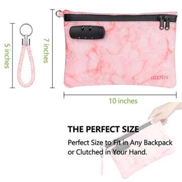 OZCHIN Smell Proof Bag with Combination Lock Certificates Organizer PU Leather Lock Bag Travel Stora...