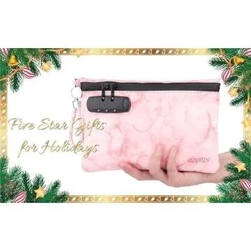 OZCHIN Smell Proof Bag with Combination Lock Certificates Organizer PU Leather Lock Bag Travel Storage Case 10 x 7 inches Great Christmas Gifts for Women(Pink)