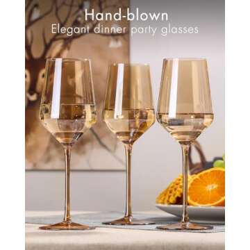 Amber Wine Glasses- Colored Wine Glasses Set Of 6 - Crystal Colorful Wine Glasses With Long Stem and Thin Rim,White Wine glasses,Perfect Colored Wine Stemware for Wine Lover in Birthday,Party15oz