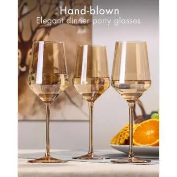 Amber Wine Glasses Set of 6 - Elegant Crystal Stemware
