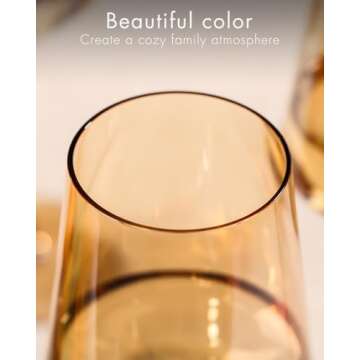 Amber Wine Glasses- Colored Wine Glasses Set Of 6 - Crystal Colorful Wine Glasses With Long Stem and Thin Rim,White Wine glasses,Perfect Colored Wine Stemware for Wine Lover in Birthday,Party15oz