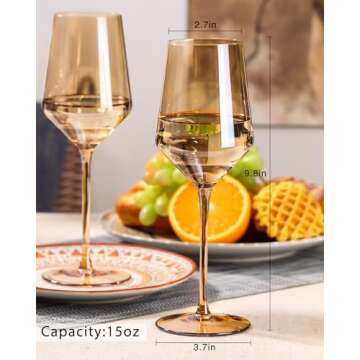 Amber Wine Glasses- Colored Wine Glasses Set Of 6 - Crystal Colorful Wine Glasses With Long Stem and Thin Rim,White Wine glasses,Perfect Colored Wine Stemware for Wine Lover in Birthday,Party15oz