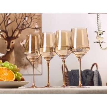 Amber Wine Glasses- Colored Wine Glasses Set Of 6 - Crystal Colorful Wine Glasses With Long Stem and Thin Rim,White Wine glasses,Perfect Colored Wine Stemware for Wine Lover in Birthday,Party15oz