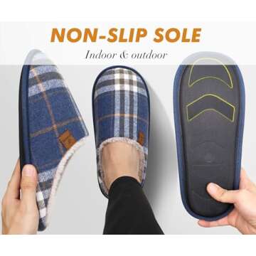 COFACE Cozy Plaid Memory Foam Slippers for Men