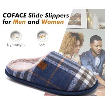 COFACE Cozy Plaid Memory Foam Slippers for Men